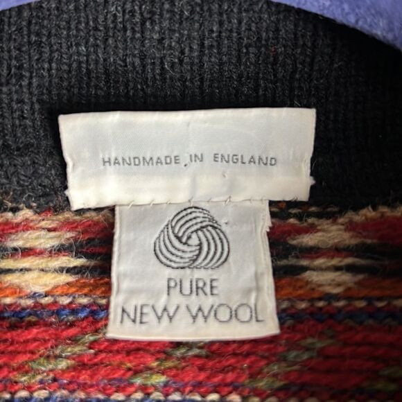 Elizabeth Gash England Vintage Pure New Wool Hand Knit Folk Art Pattern Cardigan - Picture 11 of 12